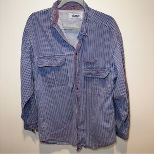 Vintage TOMATO button up shirt Large broad stripe red with blue stripes